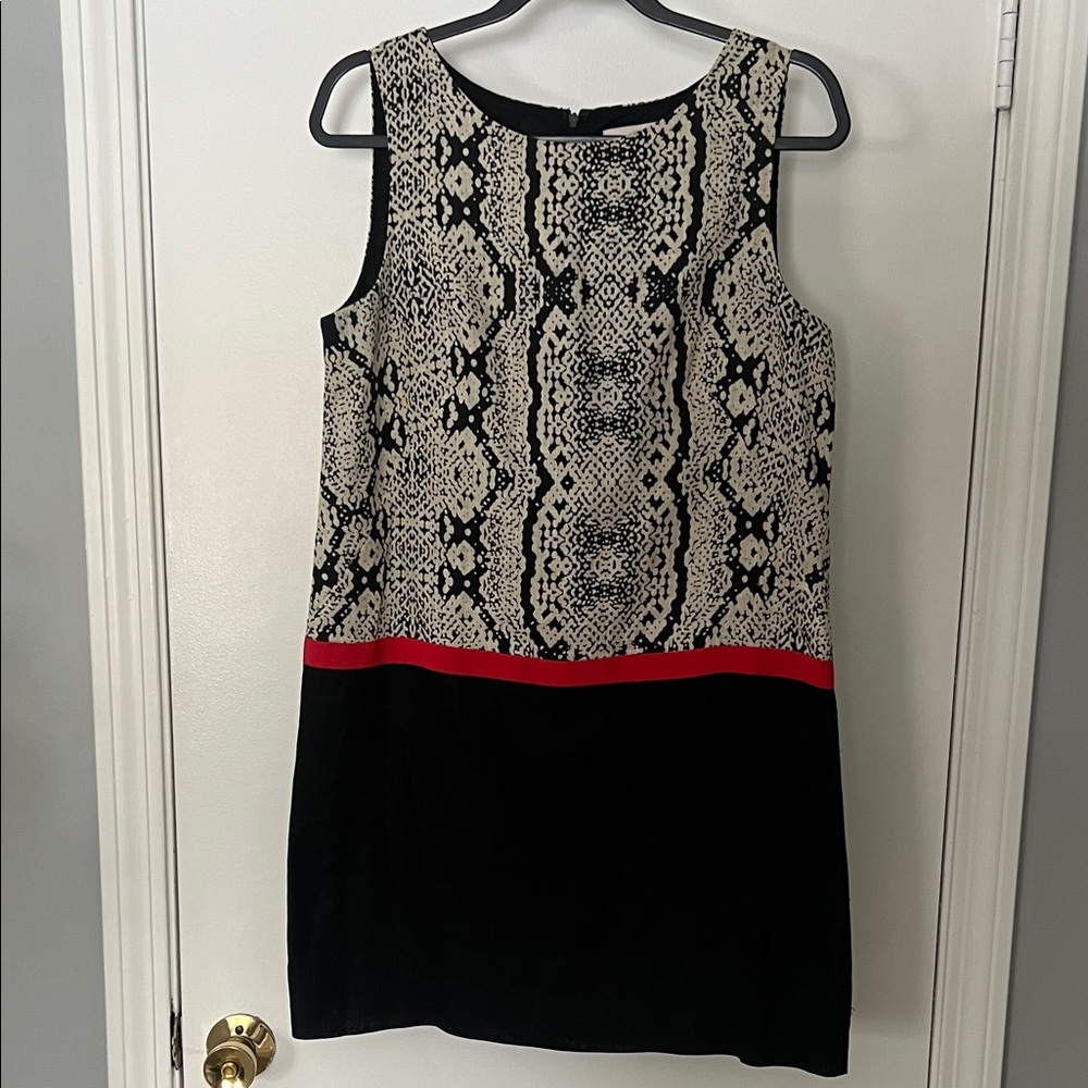 LOFT Black and Cream Patterned Mini Dress